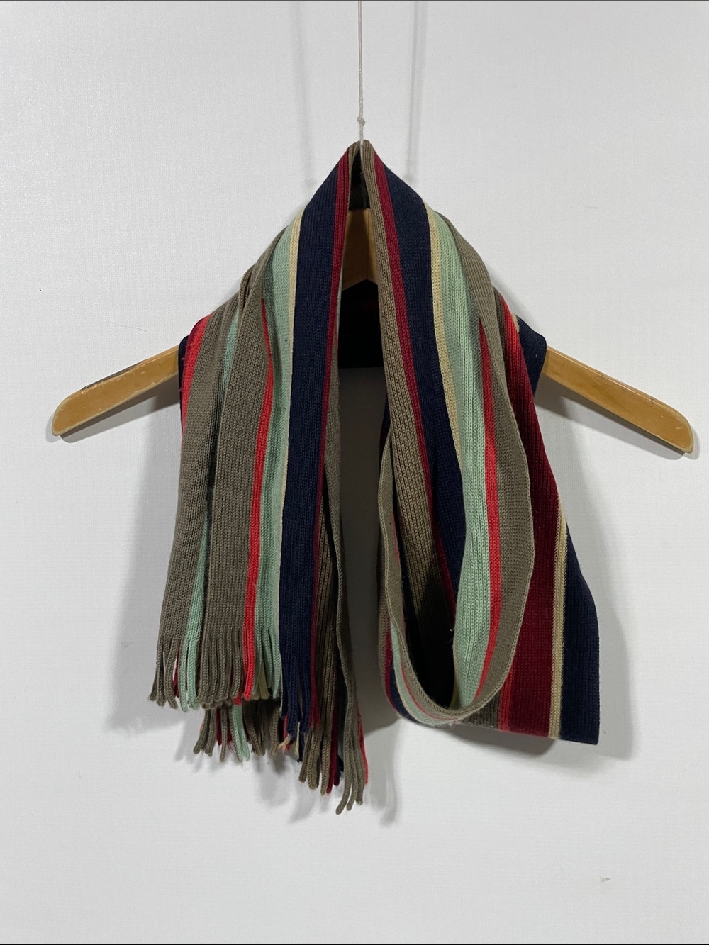 Paul Smith Striped Knit Fringe Scarf in Navy, Olive, Mint, Red, Tan